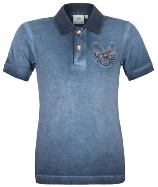 Isar-Trachten Kinder Poloshirt "Kilian" im Used Look | Jeansblau