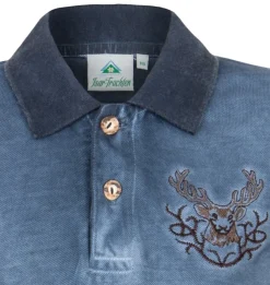 Isar-Trachten Kinder Poloshirt "Kilian" im Used Look | Jeansblau