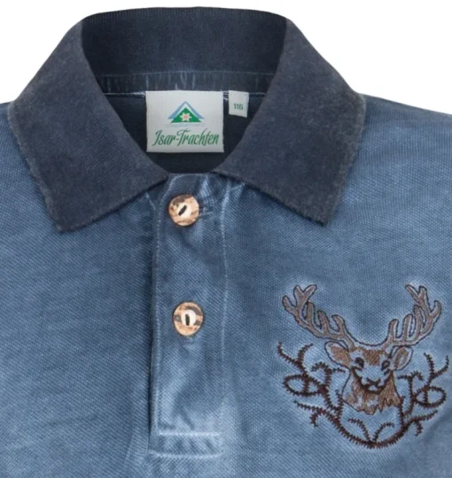 Isar-Trachten Kinder Poloshirt "Kilian" im Used Look | Jeansblau