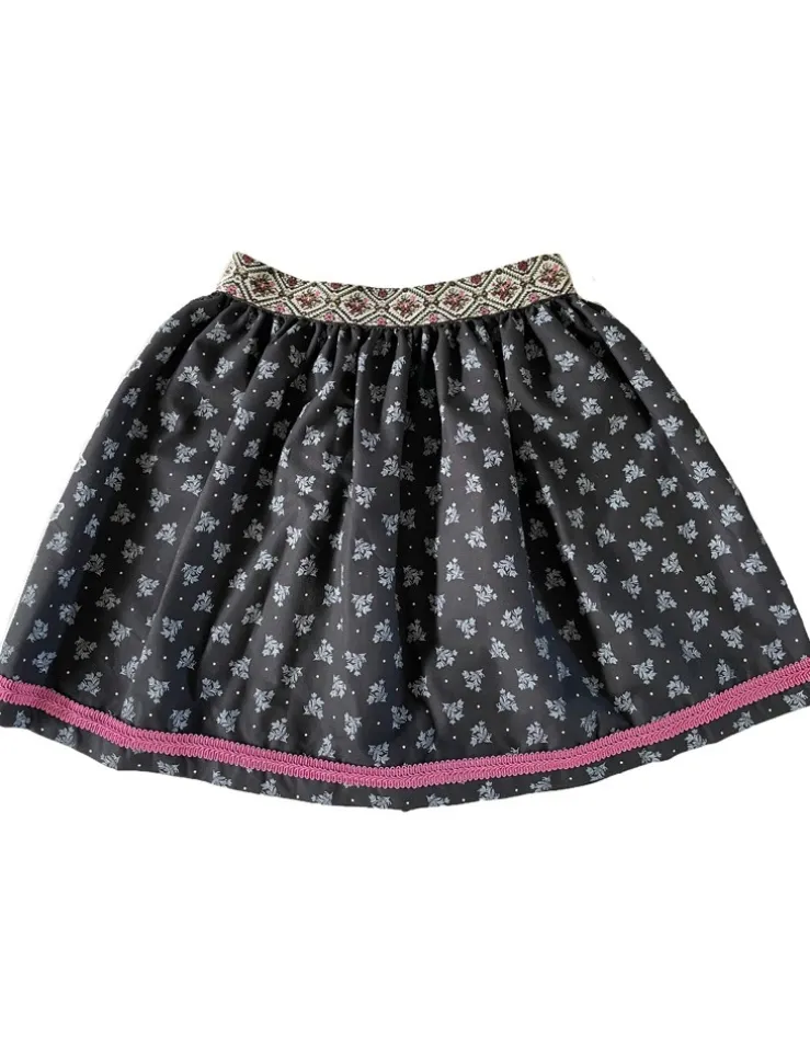 Isar-Trachten Kinder Trachtenrock "Josefa" mit Blümchen 60638 | Schwarz Rosa