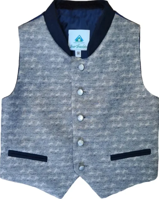 Isar-Trachten Kinder Weste "Louis" Hirschmotiv 75315 | Blau Grau