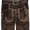 Isar-Trachten Kurze Kinder Lederhose "Noah" mit Gürtel 51827 | Schiefer Braun