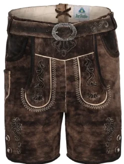 Isar-Trachten Kurze Kinder Lederhose "Noah" mit Gürtel 51827 | Schiefer Braun