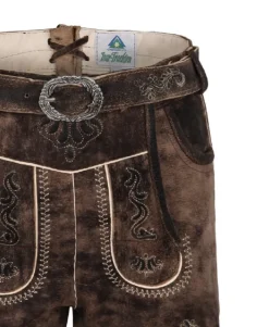 Isar-Trachten Kurze Kinder Lederhose "Noah" mit Gürtel 51827 | Schiefer Braun