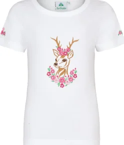 Isar-Trachten Mädchen T-Shirt "Reh" mit Stickerei 52766 | Weiß Pink