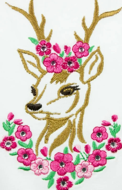 Isar-Trachten Mädchen T-Shirt "Reh" mit Stickerei 52766 | Weiß Pink