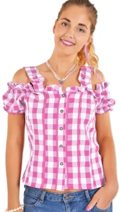 Karo Trachtenbluse Mandy - Rosa