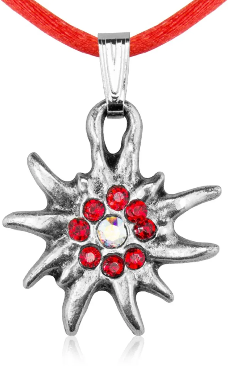 Kinder Trachten Halskette mit Edelweiß Rot