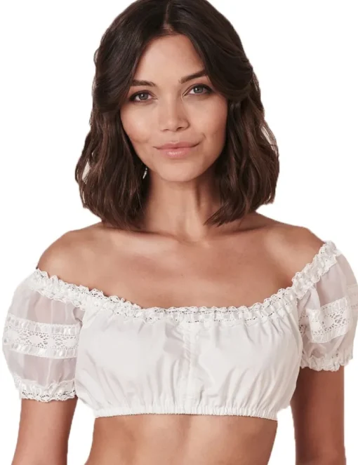 Krüger Carmen Dirndlbluse "Ebony" mit Spitze | Ecru