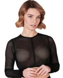 Krüger Collection Langarm Dirndlbluse "Araceli" mit Lochspitze 216267 | Schwarz