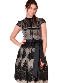 Krüger Dirndl "Loreen" mit Spitzenschürze 412365 | Anthrazit Schwarz - 60cm