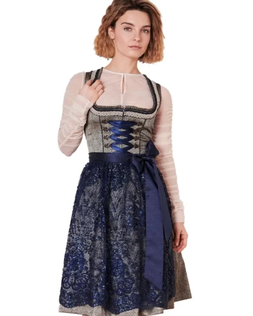 Krüger MADL Dirndl "Isi" mit Spitzenschürze 415367 | Blau 60cm