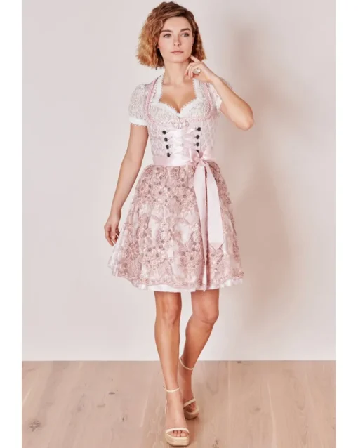Krüger MADL Dirndl "Lia" mit Spitzenschürze 415767 | Rose 50cm
