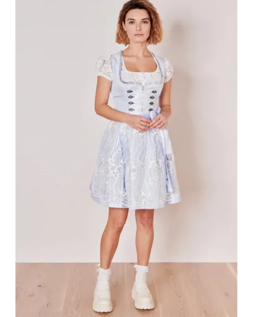 Krüger MADL Dirndl "Samantha" mit Spitzenschürze 419167 | Hellblau 50cm