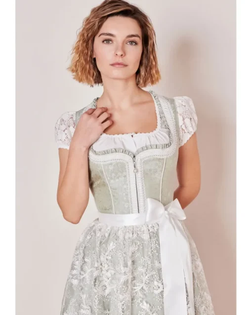 Krüger MADL Dirndl "Zephyra" mit Spitzenschürze 414267 | Hellgrün 50cm