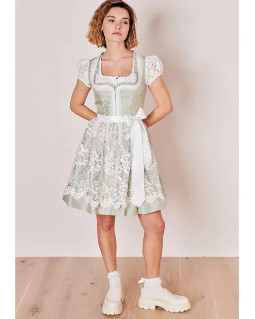 Krüger MADL Dirndl "Zephyra" mit Spitzenschürze 414267 | Hellgrün 50cm