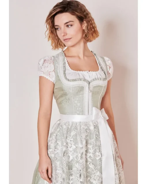 Krüger MADL Dirndl "Zephyra" mit Spitzenschürze 414267 | Hellgrün 50cm