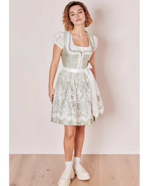Krüger MADL Dirndl "Zephyra" mit Spitzenschürze 414267 | Hellgrün 50cm