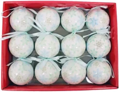 Kunststoff Weihnachtskugeln 6cm 12-tlg. - Schneeflocken Weiß Blau Grün