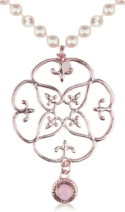 Lange Perlenkette mit roségoldenem Ornament