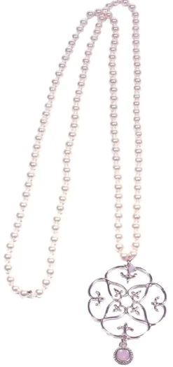 Lange Perlenkette mit roségoldenem Ornament
