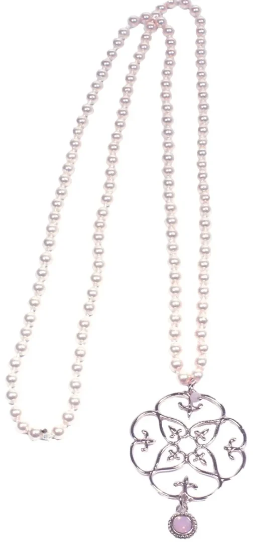 Lange Perlenkette mit roségoldenem Ornament