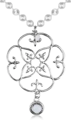 Lange Perlenkette mit silbernem Ornament