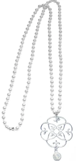 Lange Perlenkette mit silbernem Ornament