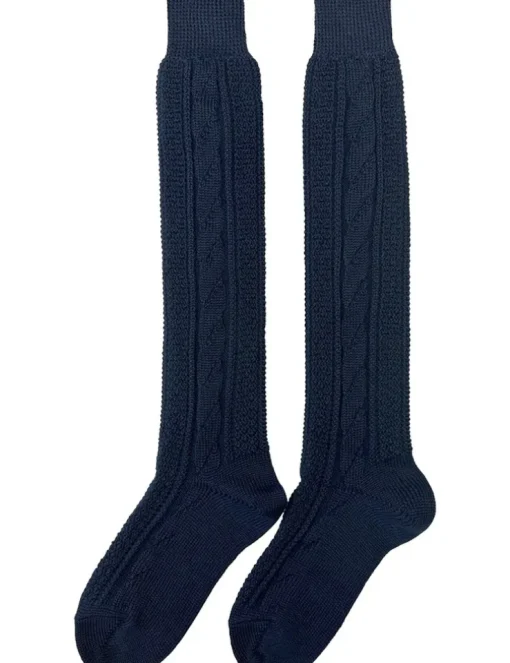 Lange Trachten Kniestrümpfe mit Zopfmuster für Herren | Marineblau