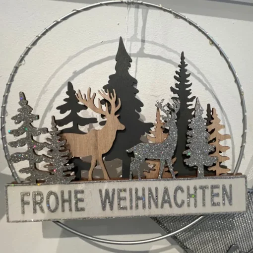 LED Dekohänger Schriftzug "Frohe Weihnachten" Ø 24 cm Schwarz Gold | 12207 - Weihnachtsdekoration
