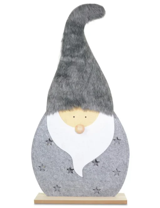 LED Holz Wichtel Dekofigur "Santa" 60 cm Grau | 10138 - Adventsdekoration