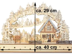 LED Schwibbogen "Winterkinder mit Landhaus" 40 x 29 cm | 76118 Natur - Holz Lichterbogen
