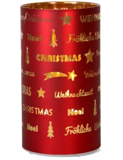 LED Windlicht Laterne Rot 16 cm | 27673 - Kerzenhalter Adventsdekoration