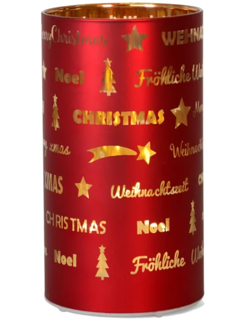 LED Windlicht Laterne Rot 16 cm | 27673 - Kerzenhalter Adventsdekoration