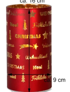 LED Windlicht Laterne Rot 16 cm | 27673 - Kerzenhalter Adventsdekoration