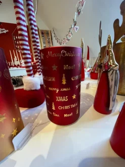 LED Windlicht Laterne Rot 16 cm | 27673 - Kerzenhalter Adventsdekoration