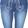 Lekra Damen Jeans Bea Kniebundhose in Lederhosen Optik - Blau