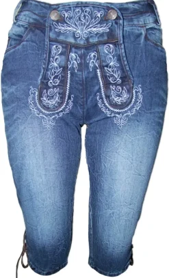 Lekra Damen Jeans Bea Kniebundhose in Lederhosen Optik - Blau