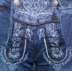 Lekra Damen Jeans Bea Kniebundhose in Lederhosen Optik - Blau