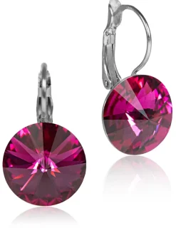 LUISIA® 12 mm Ohrringe Rivoli mit Kristallen von Swarovski® - Fuchsia / Pink