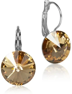 LUISIA® 14 mm Ohrringe Rivoli mit Kristallen von Swarovski® - Light Col. Topaz / Hellbraun