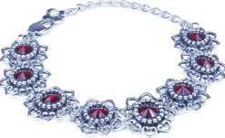 LUISIA® Armband Leandra mit Herzblüten und Kristallen von Swarovski® - Siam / Dunkelrot