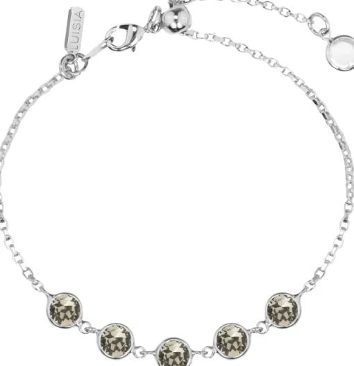 LUISIA® Armband "Calanthe" mit fünf Kristallen von Swarovski® - Silber / Black Diamond
