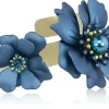 LUISIA® Armreif Armspange Nelia mit Blumen - 16 Karat vergoldet Dunkelblau
