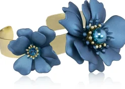 LUISIA® Armreif Armspange Nelia mit Blumen - 16 Karat vergoldet Dunkelblau
