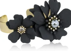 LUISIA® Armreif Armspange Nelia mit Blumen - 16 Karat vergoldet Schwarz