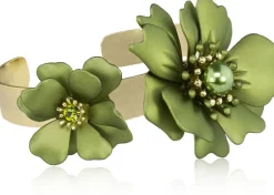 LUISIA® Armreif Armspange Nelia mit Blumen - 16 Karat vergoldet Olivgrün