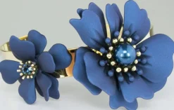 LUISIA® Armreif Armspange Nelia mit Blumen - 16 Karat vergoldet Dunkelblau