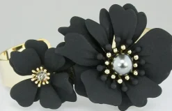 LUISIA® Armreif Armspange Nelia mit Blumen - 16 Karat vergoldet Schwarz