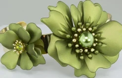 LUISIA® Armreif Armspange Nelia mit Blumen - 16 Karat vergoldet Olivgrün